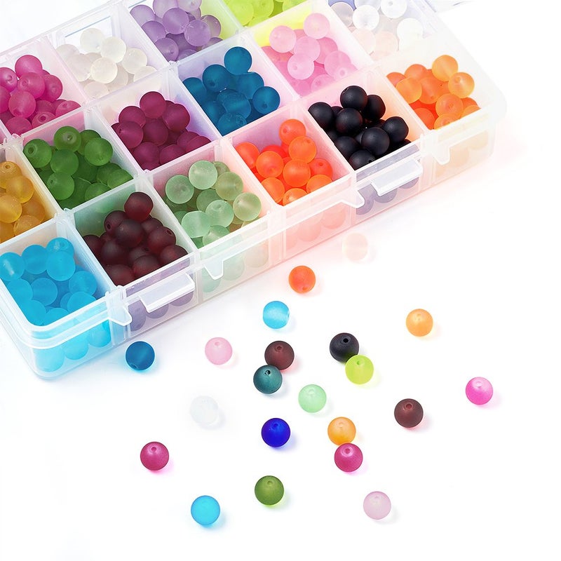 KISSITTY 540pcs/Box 8mm Transparent Glass Beads 18 Colors Frosted Round Loose Beads for DIY Sun Catchers Decor Jewelry Making - Image 1